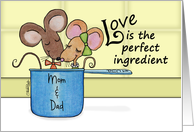 Customize Happy Anniversary for Parents Two Mice in Measuring Cup card