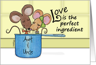 Customize Happy Anniversary for Aunt and Uncle Mice in Measuring Cup card