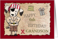 Customized Birthday for 6 year old grandson Pirate Dog and Map card