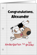 Personalized Congratulations on Graduating Kindergarten Dog with Cap card