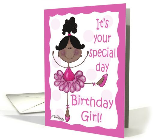 Cute Whimsical African American Ballerina Birthday Girl card (1144470)