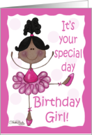 Cute Whimsical African American Ballerina Birthday Girl card