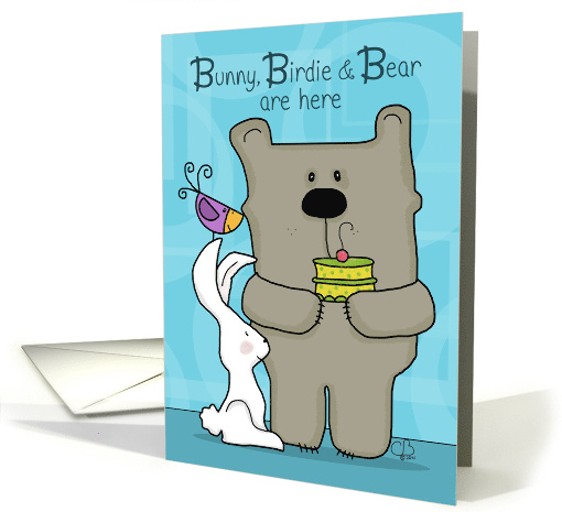 Happy Birthday for Big Brother- Bunny, Birdie and Bear with Cake card