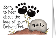 Customizable Name Pet Sympathy Paw Print Flowers and Gravestone card