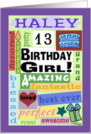 Happy Birthday for 13 year old girl named Haley-Good Word Subway Art card