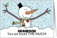 Snowman Outstretched Limbs Customizable Christmas for Grandson card