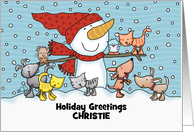 Snowman Small Animals Customizable Name Christie Christmas Greeting card