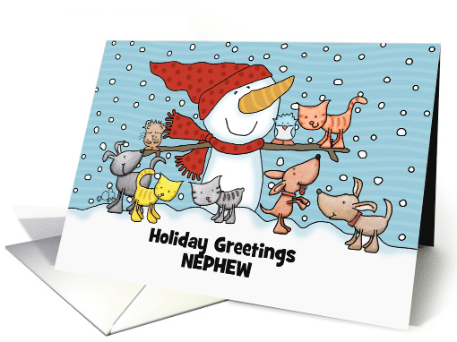 Snowman Small Animals Customizable Christmas Greeting for Nephew card