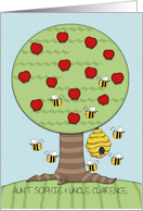 Apple Tree & Bees- Customizable Names Rosh Hashanah for Aunt and Uncle card