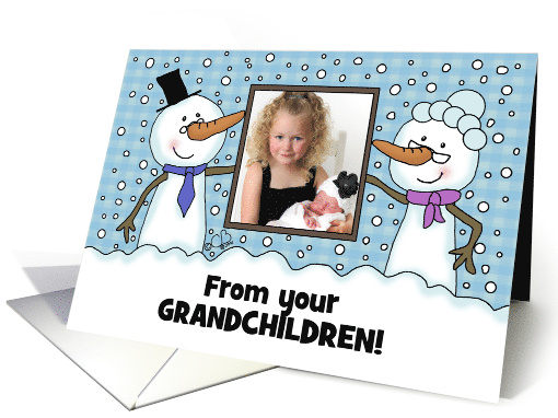 Snowpeople Customizable Merry Christmas from Grandchildren card