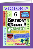 Happy Birthday for 6 yr old girl named Victoria-Good Word Subway Art card