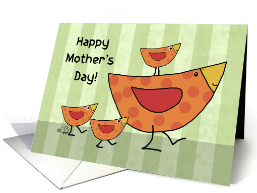 Whimsical Momma Bird With Her Babies- Happy Mother's Day card