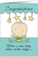 Whimsical Baby Boy Congratulations on New Baby Center Stage card