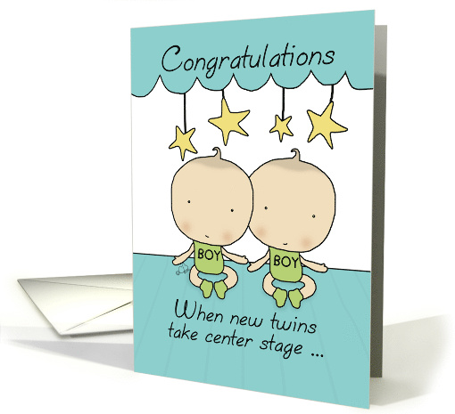 Whimsical Twin Boy Congratulations on Twin Baby Boys Center Stage card