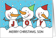 Joyful Snowman Trio Customizable Merry Christmas for Son card