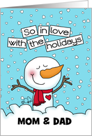 Loving Snowman Customizable Merry Christmas for Mom Dad card
