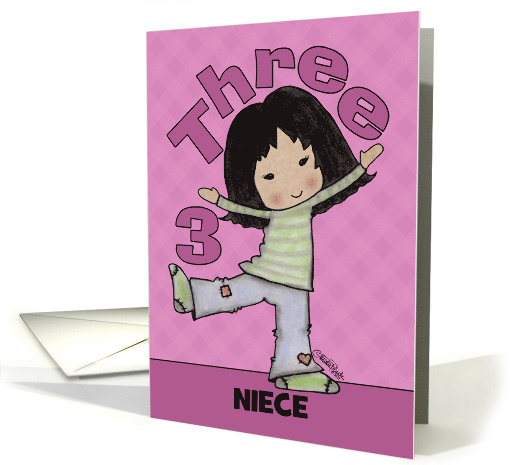 Customizable Birthday for Three Year Old Niece- Happy Asian Girl card