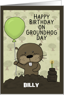 Customized Name Groundhog Day Birthday for Billy Groundhog Dirt Cake card