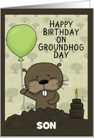 Customizable Groundhog Day Birthday for Son Groundhog and Dirt Cake card