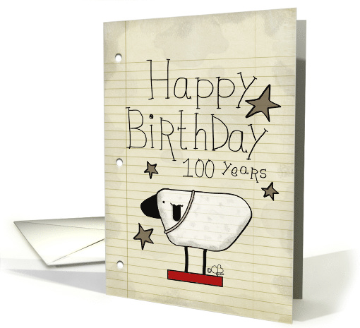 Primitive Sheep Happy 100th Birthday Old Notebook Paper card (1357698)