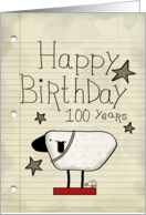 Primitive Sheep Happy 100th Birthday Old Notebook Paper card