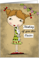 Thinking of you this Easter Little Girl with Stuffed Bunny Rabbit card