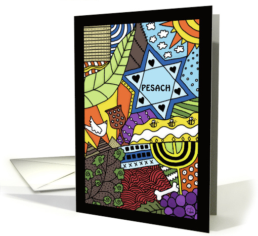 Happy Pesach or Passover Symbols of the Jewish High Holy Day card