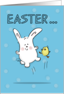 Hopping Bunny and Chick Happy Easter Hoppy Time card