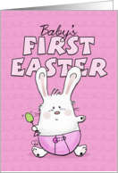 Baby’s First Easter for Girl Bunny Rabbit in Pink Diaper card