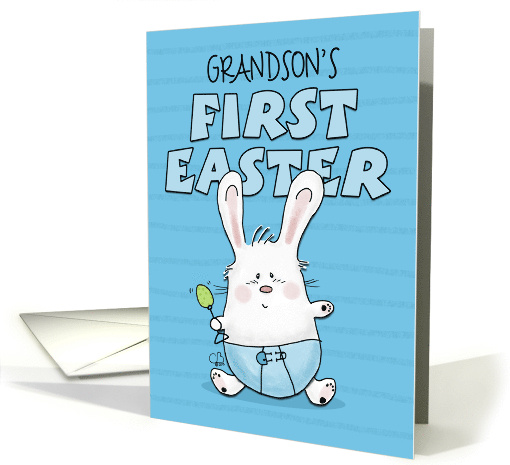 Customized First Easter for Grandson Bunny Rabbit in Blue Diaper card