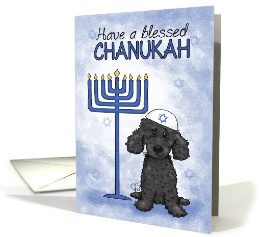 Happy Chanukah-Black Toy Poodle and Chanukiyah card (1399786)