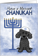 Happy Chanukah-Black Toy Poodle and Chanukiyah card