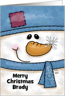 Customizable Name Merry Christmas for Brady Snowman with Snowflakes card