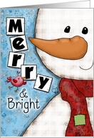 Merry Christmas Snowman and Red Bird Merry and Bright card