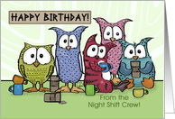 Happy Birthday From Co-workers-Night Shift Crew-Owls with Coffee Cups card