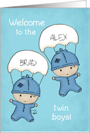 Customizable Names Congrats Baby Twins Boy Babies with Parachutes card