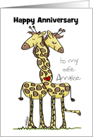 Customizable Name Happy Anniversary to Wife Annalise Wound Up Giraffes card