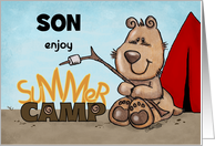 Customized Summer Camp Thinking of You for Son Camping Bear card