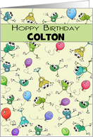 Customized Happy Birthday for Colton Collage of Jumping Frogs card