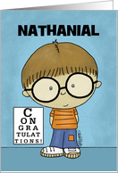 Customize Name Congratulations Getting Glasses Little Boy Nathanial card