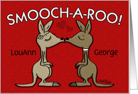 Customized Names Happy Anniversary for Couple Kissing Kangaroos card