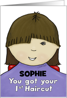 Customize Name Sophie Congratulations First Haircut Little Girl Brown card