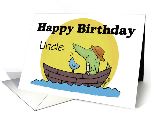 Customize Birthday for Uncle Crocodile in Boat with Bird card
