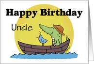 Customize Birthday for Uncle Crocodile in Boat with Bird card