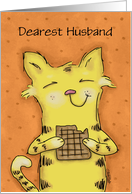 Customizable Anniversary for Husband Cute Yellow Tabby Cat Eats Waffle card