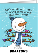 Customizable Name Braxtons Happy New Year Snowman with Birds card