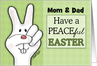 Customizable Happy Easter for Mom and Dad Peace Sign Bunny Face card