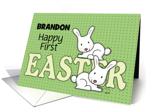 Customizable Name Happy 1st Easter for Brandon Two Bunnies card