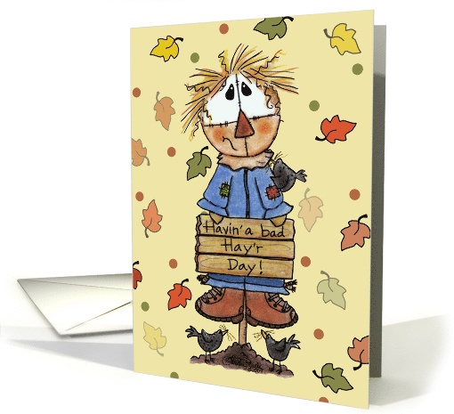 Happy Thanksgiving Scarecrow Bad HAY'r Day Wordplay card (1483552)