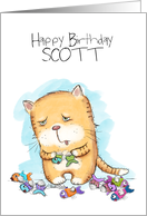 Customizable Name Happy Birthday for Scott Catnipped Kitty card